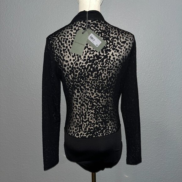 ALLSAINTS BELA LEOPARD SHEER BODYSUIT NEW WITH TAGS - Long Sleeve Mock Neck -  4 - Picture 5 of 14